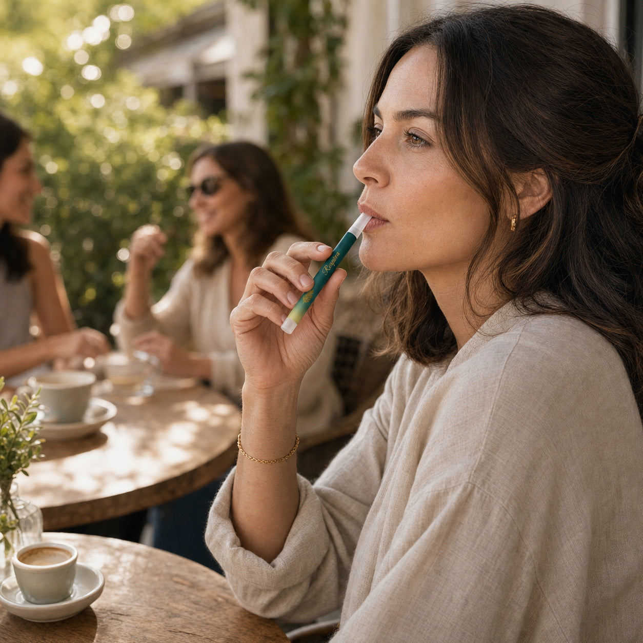 Adult using RESPIRA Clear herbal diffuser pen